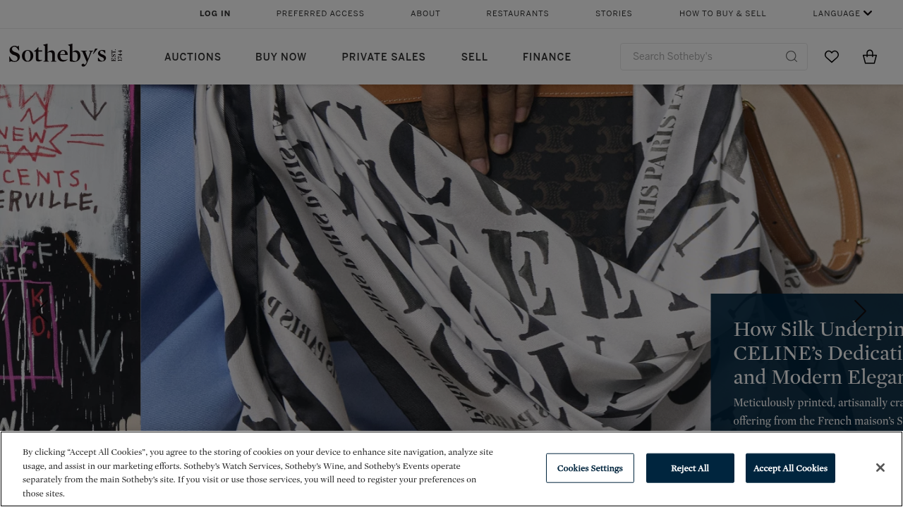 Sotheby's website, a renowned auction house, known for tracking and selling valuable rare books, including Jane Austen first editions.