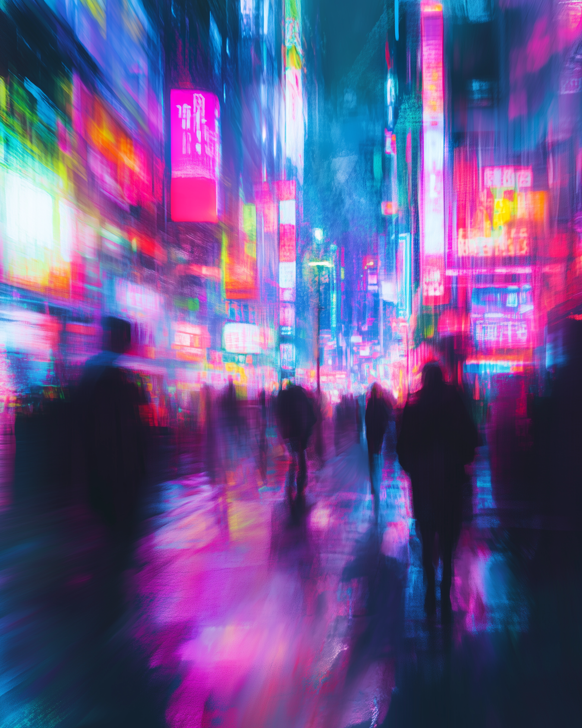 A visually stunning futuristic city at night, illuminated by neon lights and bustling with a subtle human presence, reflecting the atmospheric world of Blade Runner 2049.