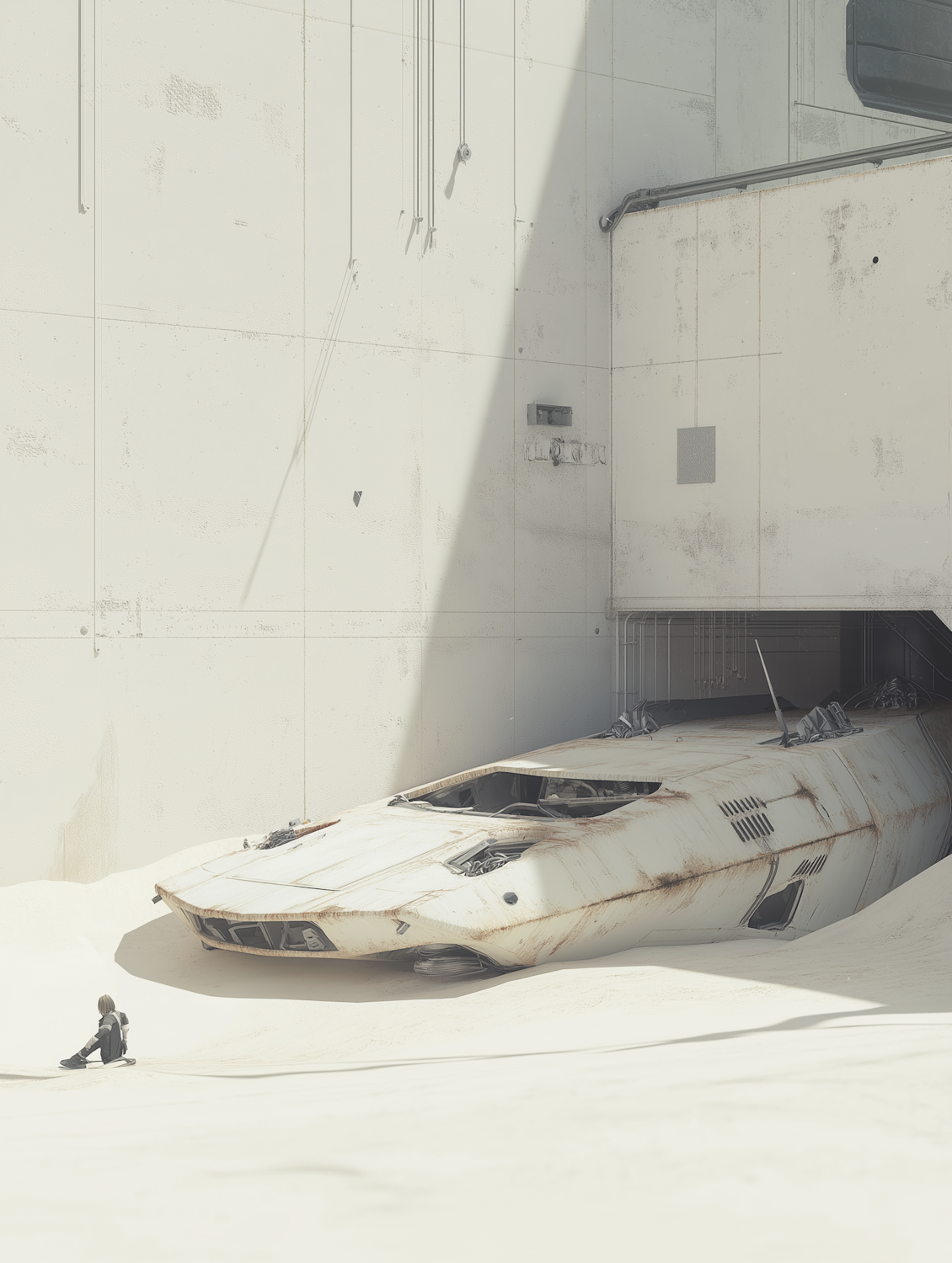 A lone figure stands in a vast, desolate, futuristic landscape, evoking the post-apocalyptic settings and lone hero narratives found in Oblivion and classic sci-fi literature.