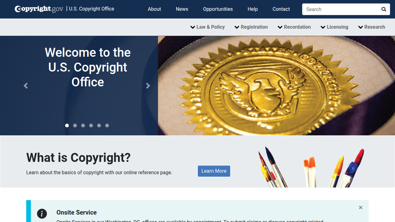 The official website for the U.S. Copyright Office, a resource for understanding copyright law and public domain.